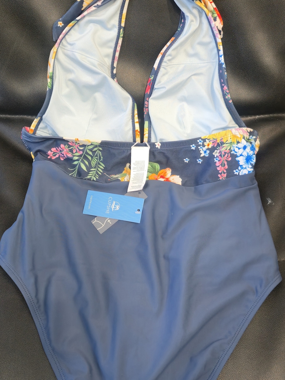 Cupshe Navy One-Piece Swimsuit with Floral Trim